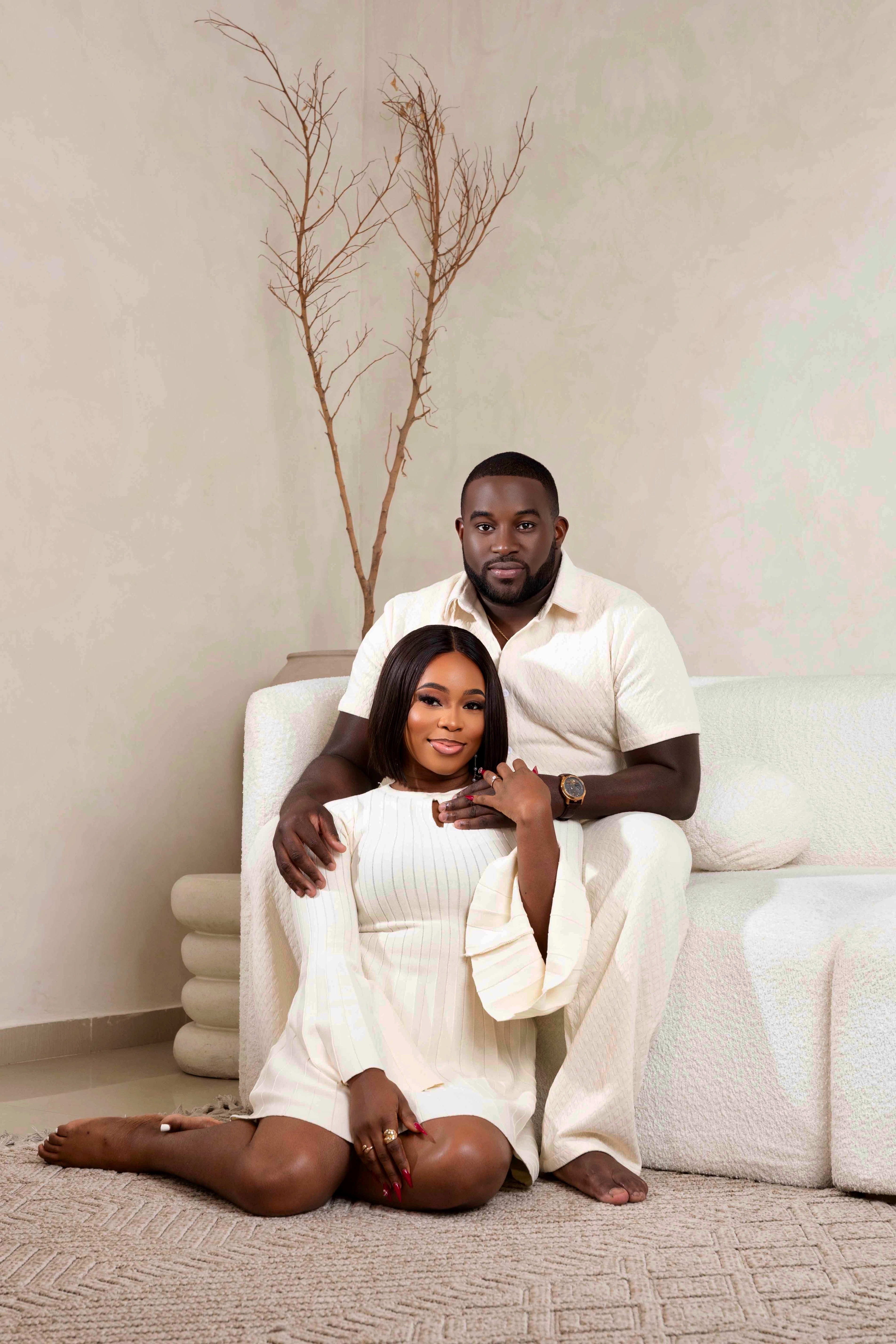 Semilore and Dayo in coordinated white outfits