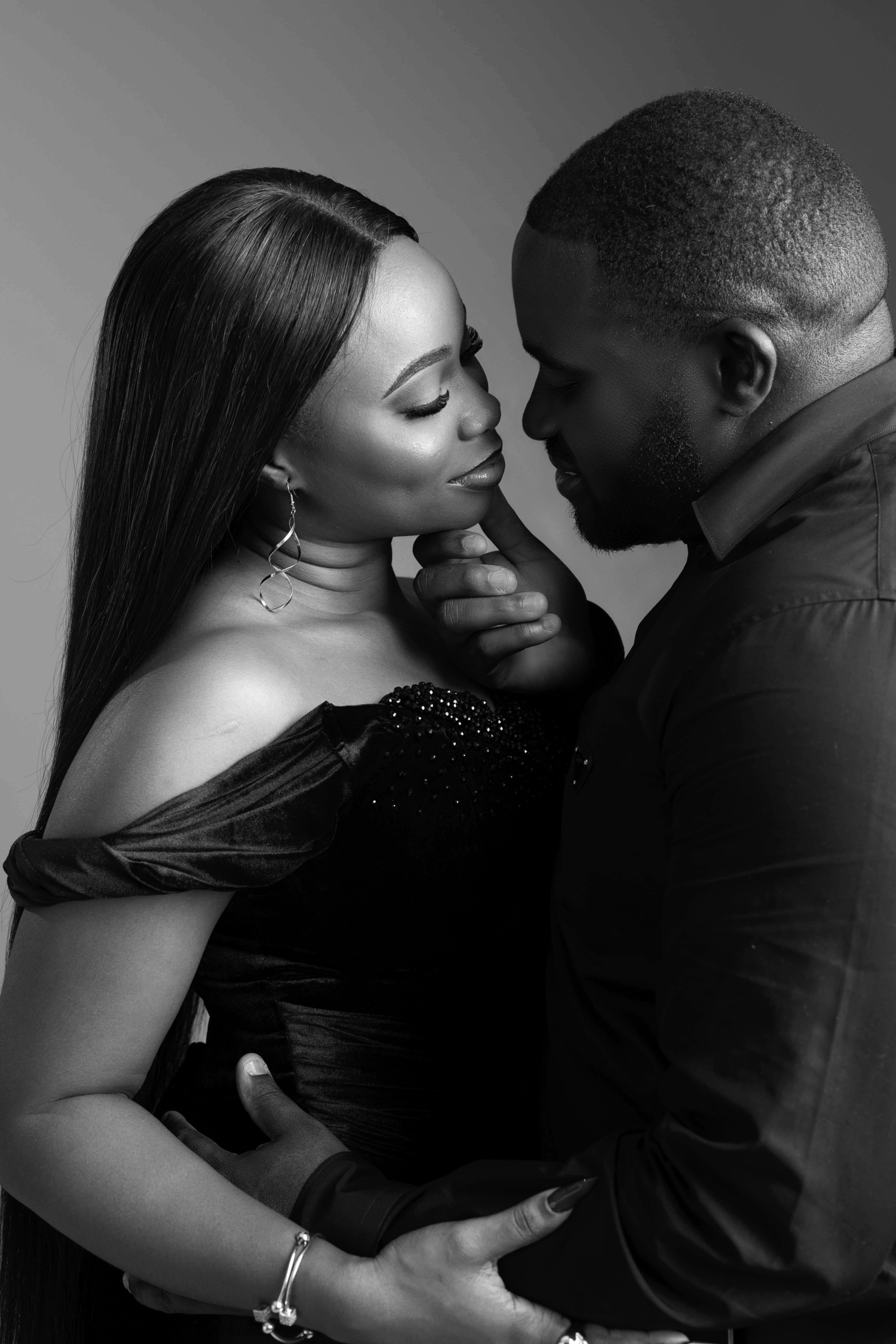 Romantic close-up black and white portrait